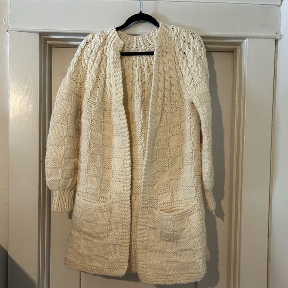 Handmade Yarn Checkered, Puff Sleeve Duster